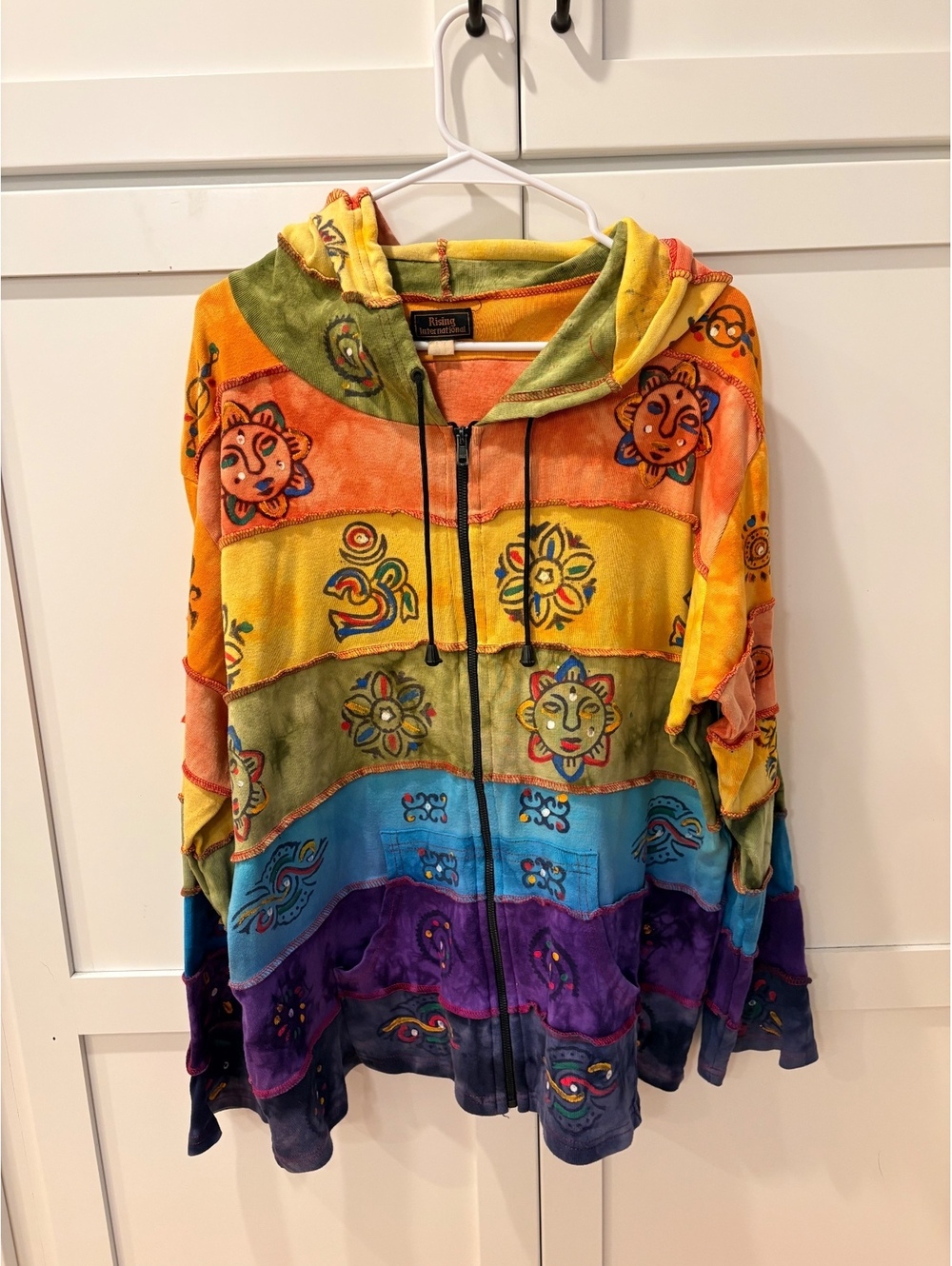 Vintage Y2K Era Rising International Multicolor Patchwork Hoodie Jacket